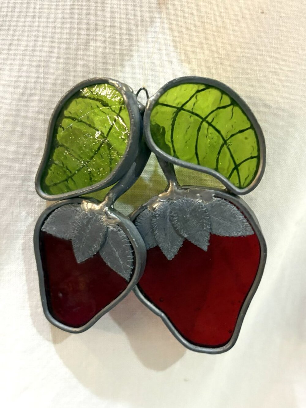 Leaded Stained Glass Strawberry Suncatcher Window Decor